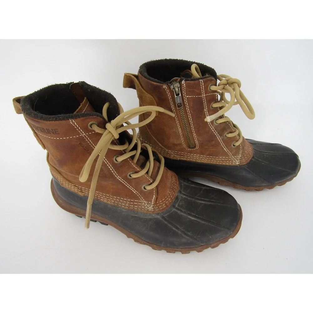 Wolverine Duck Boots Sz8 Brown Water Resistant Leather Side Zip Utility Gorpcore